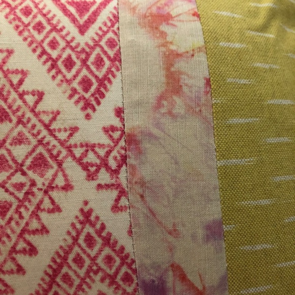 Kim Salmela decorative lumbar pillow mixed fabrics boho ikat patchwork prints - Picture 3 of 5